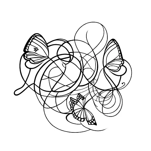 small line of Fine line small black flowers with butterflies  tattoo design idea