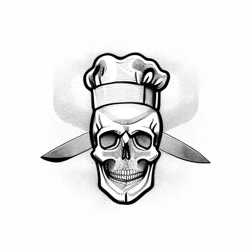 skull with knifes and chefs hat tattoo design idea