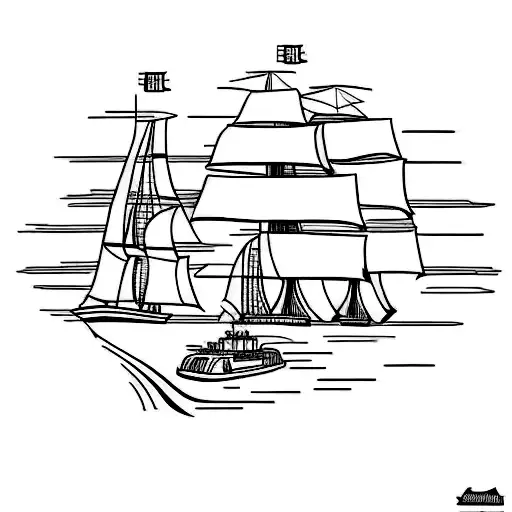Draw me a tattoo with a cruise ship as the main idea with a soccer ball and the number 22, lipstick and an umbrella tattoo design idea