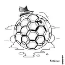 Draw me a tattoo with a cruise ship as the main idea with a soccer ball and the number 22, lipstick and an umbrella tattoo design idea