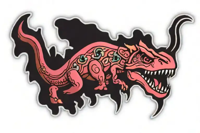 pink dinosaur sticker tattoo design idea