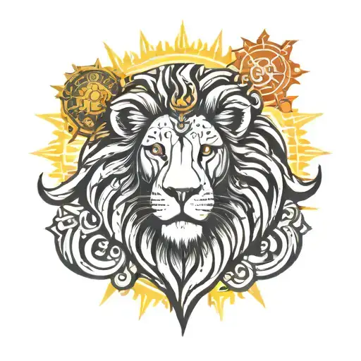 sun god , lion , heart , hindu scripture, universe tattoo design idea