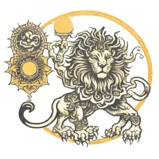 sun god , lion , heart , hindu scripture, universe tattoo design idea