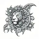 sun god , lion , heart , hindu scripture, universe tattoo design idea