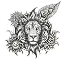 sun god , lion , heart , hindu scripture, universe tattoo design idea