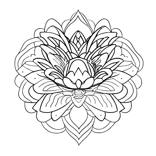 A minimalistic representation of a weight plate evolving into a lotus flower tattoo design idea