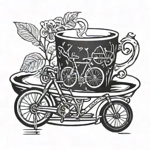 espresso cup with bicycles  incorporated tattoo design idea