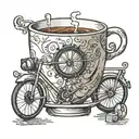 espresso cup with bicycles  incorporated tattoo design idea