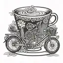 espresso cup with bicycles  incorporated tattoo design idea
