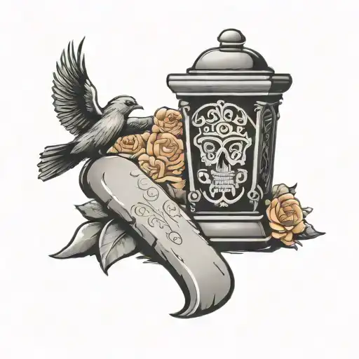 tombstone with urn   tattoo design idea