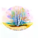 aspen tree with roots, fall colors in watercolor tattoo design idea