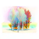 aspen tree with roots, fall colors in watercolor tattoo design idea