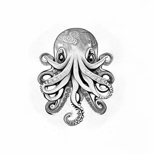 An octopus with intricate tentacles wrapping around a treasure chest tattoo design idea