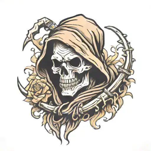 blindfolded grim reaper tattoo design idea