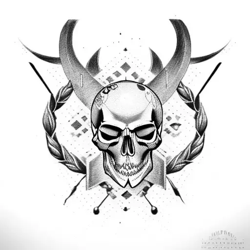 nordic Military tattoo with a Skull and weapons  tattoo design idea