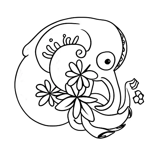 Moon stars flowers elephant tattoo design idea