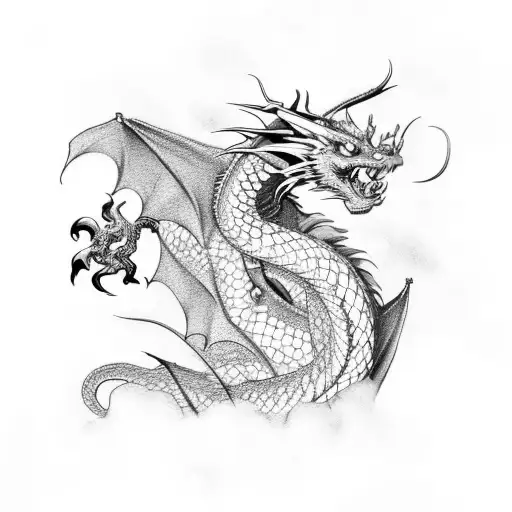 Dragon, women, smoke tattoo design idea