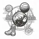 basketball with the world or city behind it   tattoo design idea