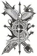 Tau cross with Eagle in front and sword  tattoo design idea