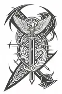 Tau cross with Eagle in front and sword  tattoo design idea