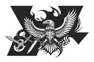 Tau cross with Eagle in front and sword  tattoo design idea