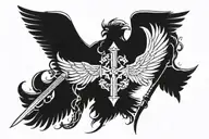 Tau cross with Eagle in front and sword  tattoo design idea
