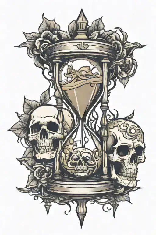 time passing watch hourglass skull tattoo design idea