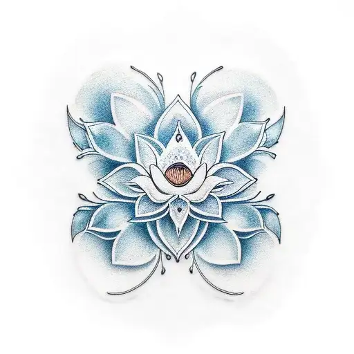 lotus flower and water blues and greens tattoo design idea