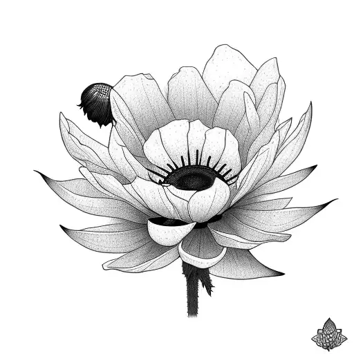 poppy, sunflower and lotus tattoo design idea