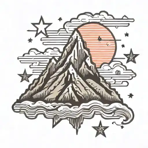 mountain with 3 stars over the peak tattoo design idea