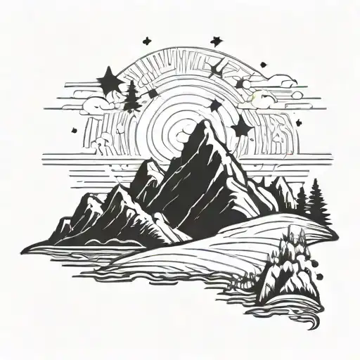 mountain with 3 stars over the peak tattoo design idea