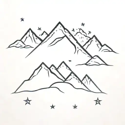 mountain with 3 stars over the peaks tattoo design idea