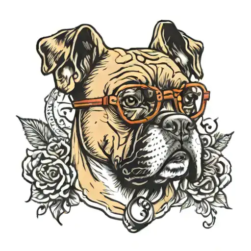 Boxer dog with glasses tattoo design idea