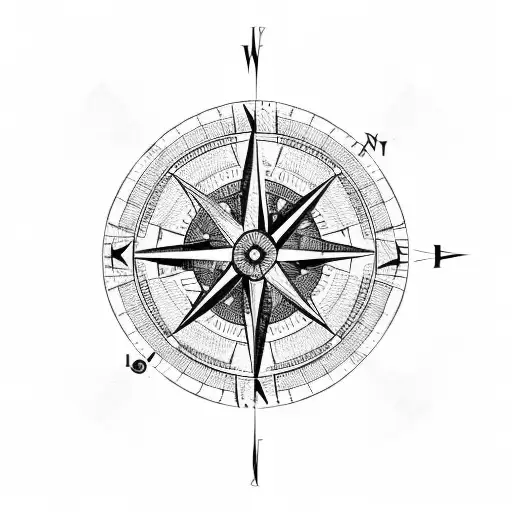 Large compass in the middle, maps, planes, guides tattoo design idea