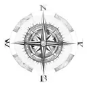 Large compass in the middle which has fallen under torn maps, planes fly tattoo design idea