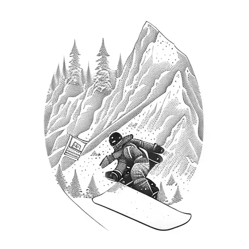 snowboarding in mountains funky tattoo design idea