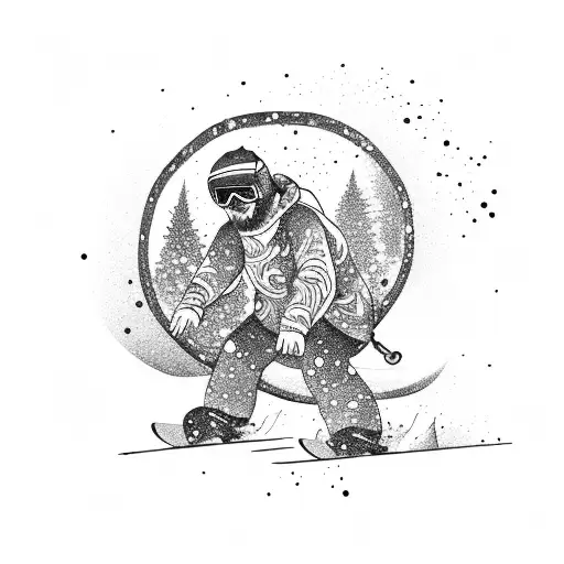 snowboarding in mountains funky tattoo design idea