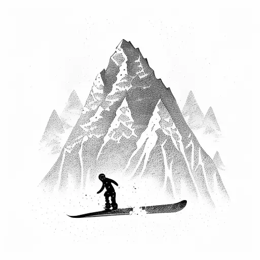 snowboarding in mountains funky tattoo design idea