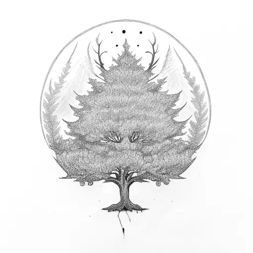 tree with Buck  tattoo design idea