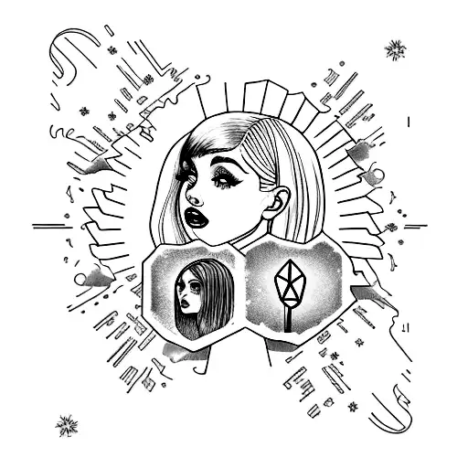 Combine elements from Charlixcx's Pop 2 album with Ariana Grande's Eternal Sunshine album in a new-school style tattoo tattoo design idea