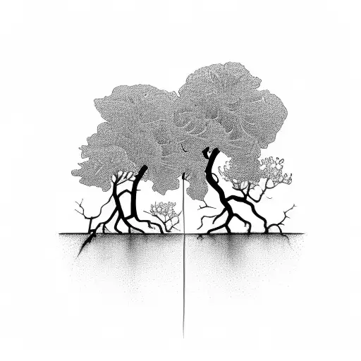 2 trees with 1 root system, volcanos, love tattoo design idea