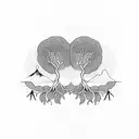 2 trees with shared roots, love erupting volcanos tattoo design idea