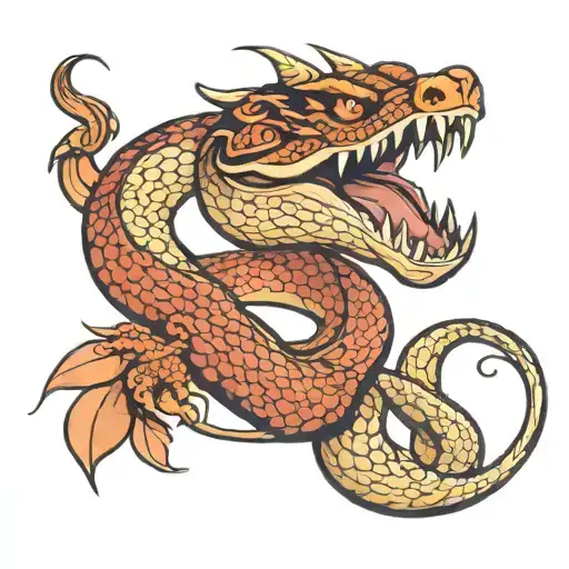 dragon head snake that eats its own tail in a round pose tattoo design idea