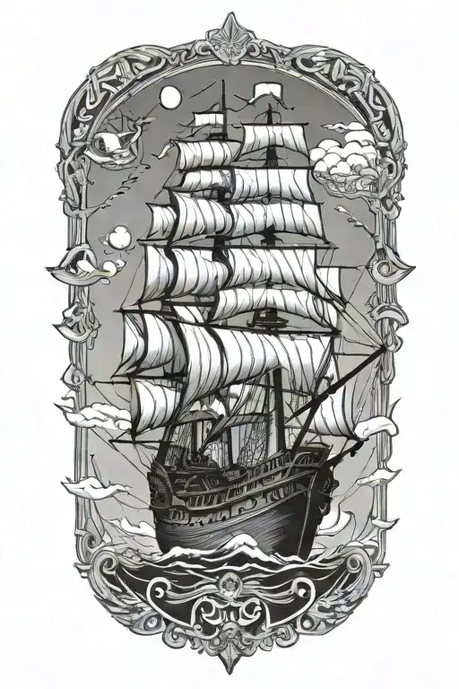 pirate ship tattoo design idea