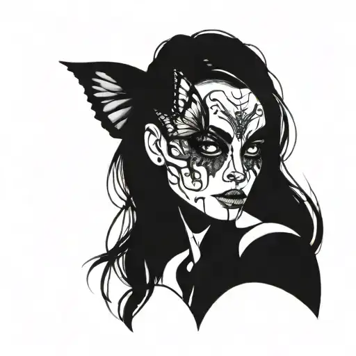 simple glitching butterfly demon girl tattoo design idea