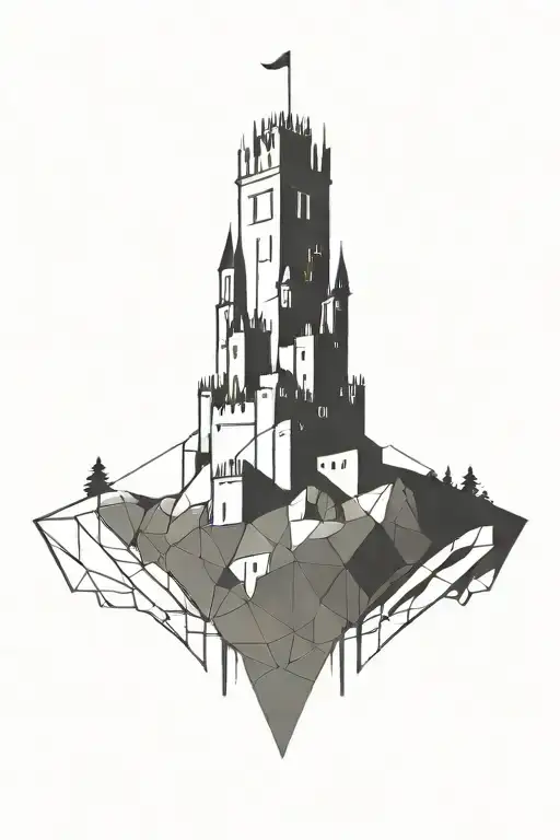 castle silhouette tattoo design idea