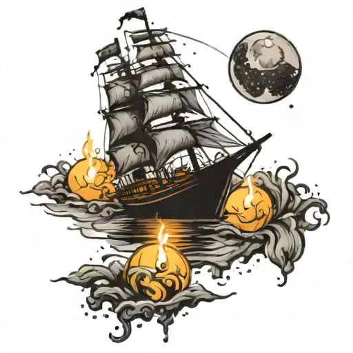 boat of space and candles  tattoo design idea