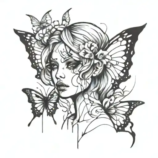simple glitching butterfly demon girl tattoo design idea