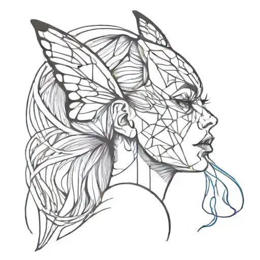 simple glitching butterfly demon girl tattoo design idea