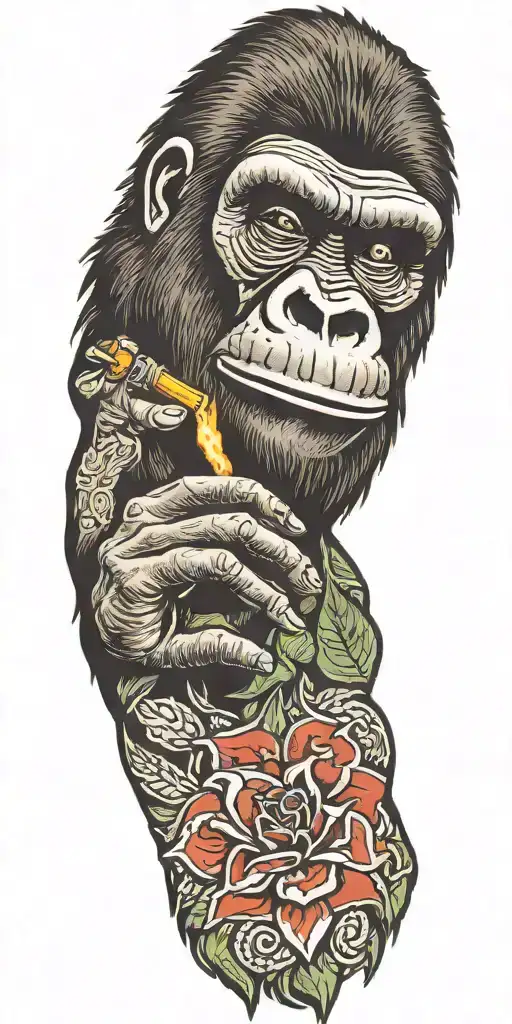Gorilla smoking weed tattoo design idea